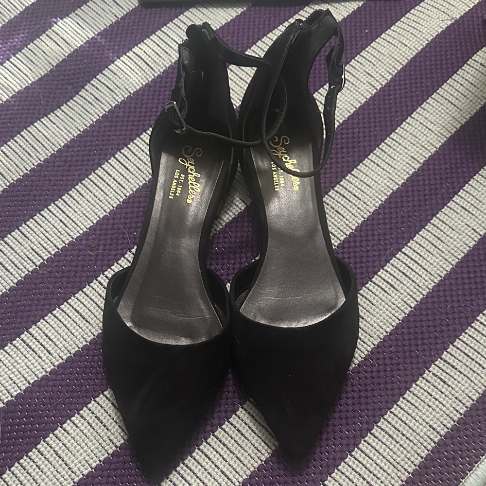 Seychelles Black Suede Ankle Strap flats